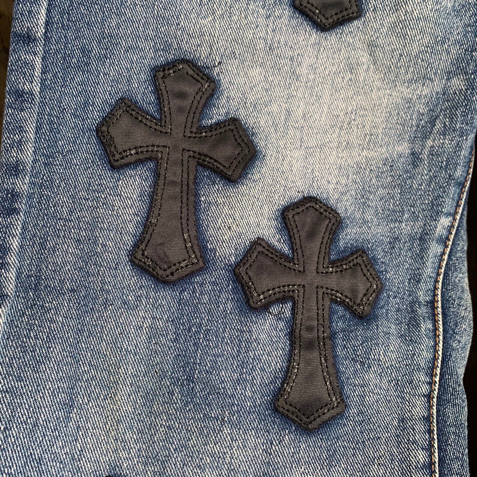 Bootleg Chrome Hearts Cross Patchwork Denim Jeans | Etsy
