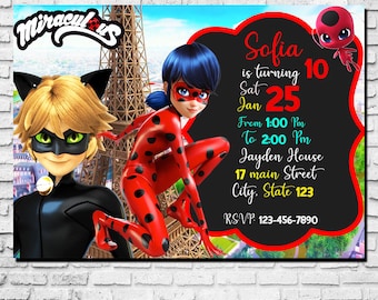 Miraculous Ladybug Invitations Etsy Miraculous Ladybug Invitations Etsy