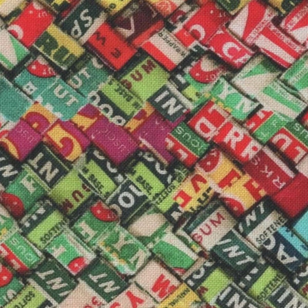 Gum Wrapper Fabric FQ, Fleamarket Moxie by Moda Cotton Fat Quarter, Typography Scrappy Material UK