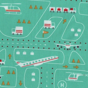 Adorable tissu matelassé pour piste d'aéroport et avion pour enfants Fat Quarter de la collection On the Go de Stacy Iest Hsu