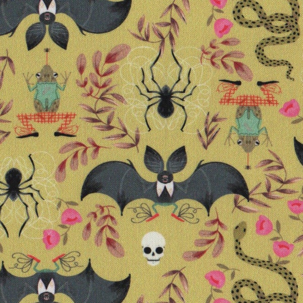 Tissu d'Halloween Fat Quarter, huée ! Matériau en coton, Batty en tissu de chanvre britannique, expédition rapide, impression chauve-souris et tête de mort