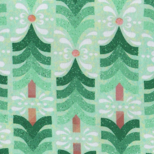 Christmas Tree Fabric FQ, Tinsel Town Cotton Fat Quarter, Mint Green Festive Material UK