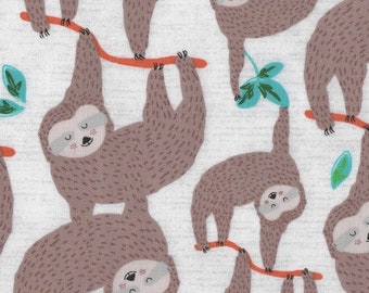 Sloth Fabric FQ, Alexander Henry, Sleepy Sloth in Natural Beige Cotton Fat Quarter, Animal Material, Nursery Decor