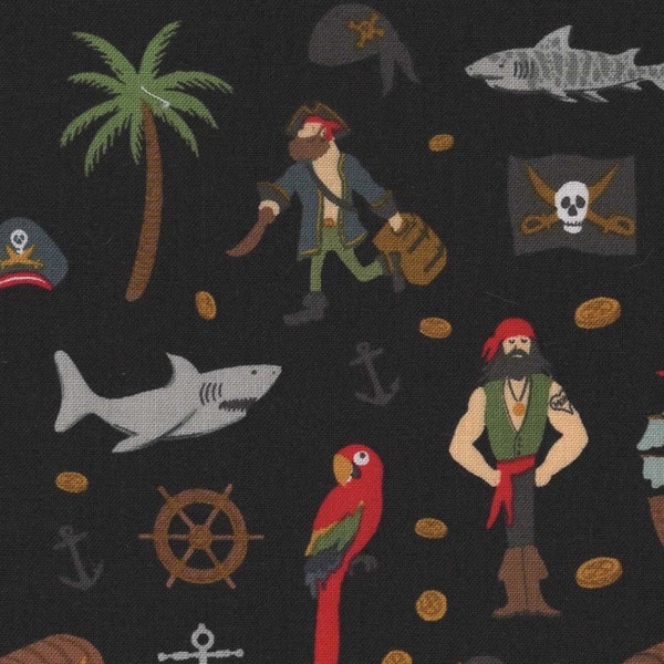 Pirate Fabric FQ, Pirate Tales Scatter Cotton Fat Quarter, Pirate Party Material UK