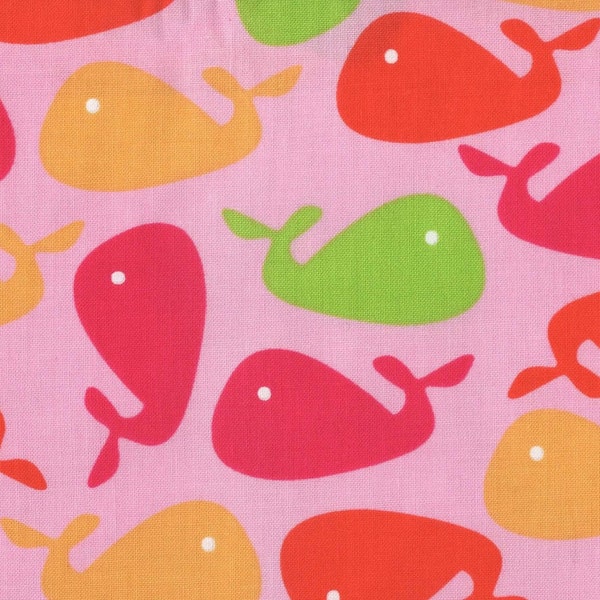 Whale Fabric FQ, Candy Pink Ann Kelle Cotton Fat Quarter, Urban Zoologie Material UK, Geometric Ocean Print