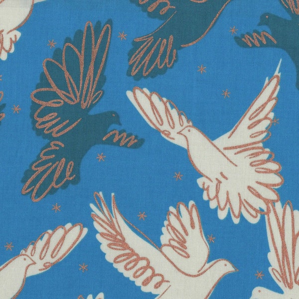 Tissu d'oiseau métallique FQ, Rise Fly en coton bleu Fat Quarter, Melody Miller Material UK