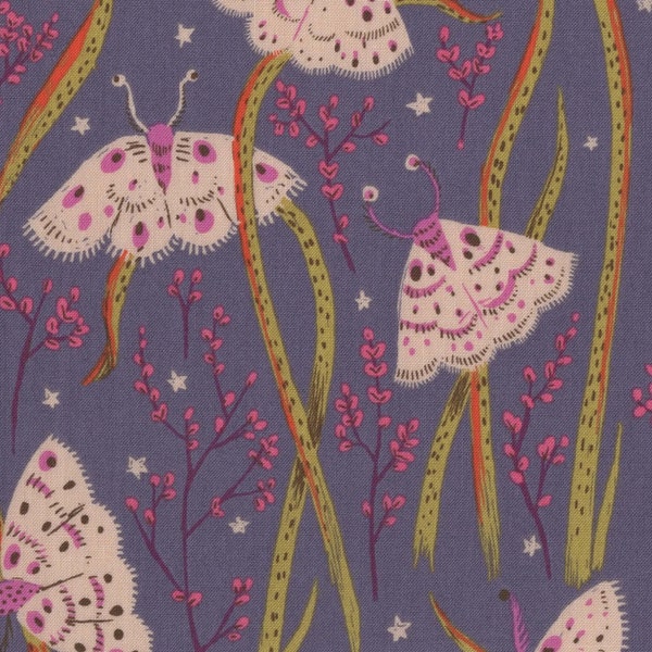 Moths Fabric FQ, Heather Ross Twilight Cotton Fat Quarter, Lilas Material UK