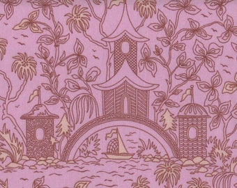 Illustrated Garden Fabric FQ, Kathy Doughty Cotton Fat Quarter, Chinoiserie Material in Baby Pink UK, Kindred Sketches