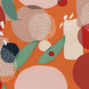 Abstract Fabric FQ, Frisky Shapes Cotton Fat Quarter, Bright Mango Orange Material UK, Fast Shipping
