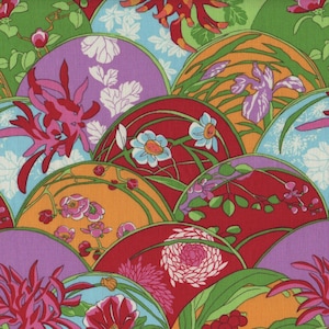 Temple Garden Stoff FQ, Blumenfächer Baumwolle Fat Quarter, Chinoiserie Material UK, Philips