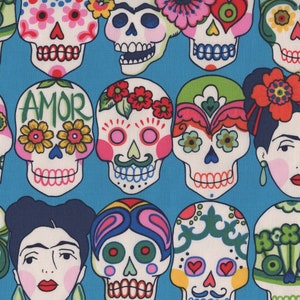 Alexander Henry Frida Folklorico Stoff FQ, Gotas de Amor in Himmelblau Baumwoll-Quilt Fat Quarter, mexikanischer Druck UK