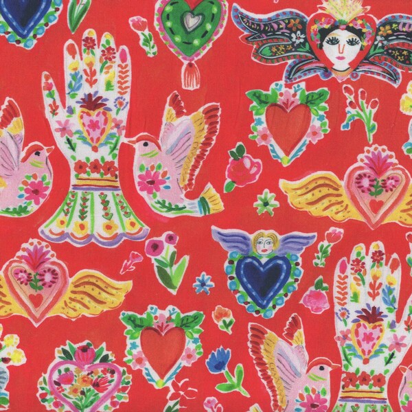 Mexican Fabric FQ, Viva Mexico Milagros Red Fabric FQ | Cotton Fat Quarter