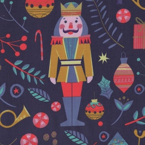 Night of the Nutcracker Fabric Half Yard, Christmas Fabric Material, Dark Blue Cotton UK