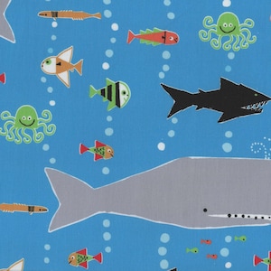 Fish Fabric FQ, Cloud 9 Ocean Sea Life Cotton Fat Quarter, Organic Whale Material UK