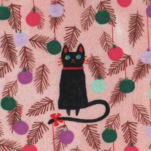 Preciosa tela de algodón para acolchado con diseño navideño de gatos negros, Fat Quarter FQ, de la colección Jingle Pals, con gatos decorativos en bailarina.