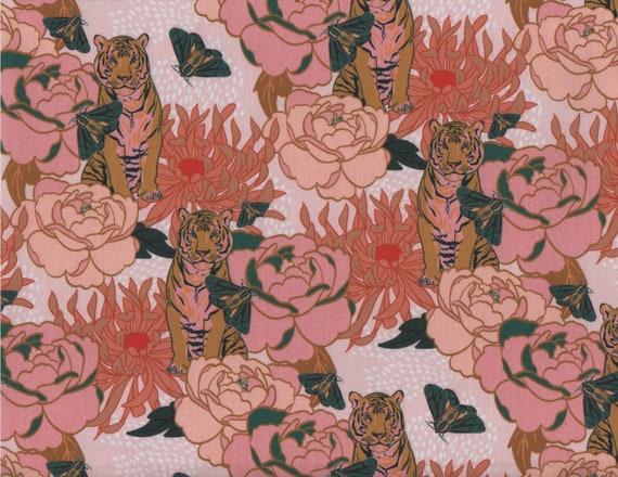 Big Cats and Blossoms Cotton Quilting Fabric Fat Quarter FQ: Tiger Lily