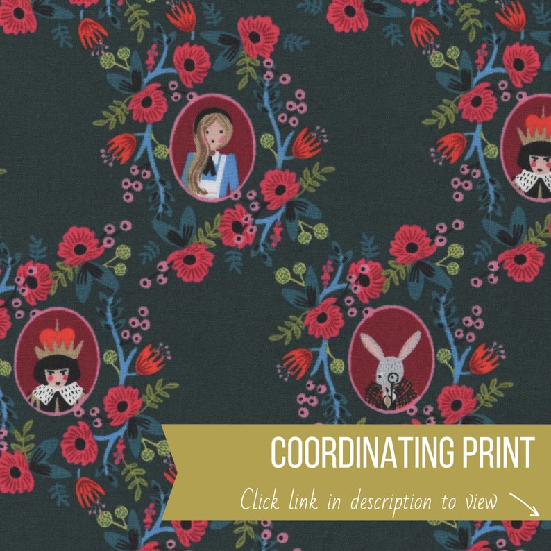 Alice in Wonderland Fabric FQ Cotton Steel Metallic Gold Etsy UK