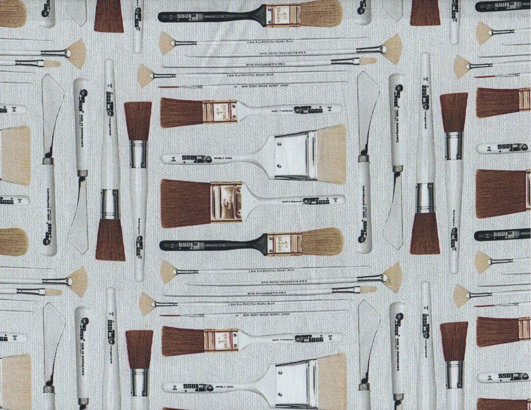 Paint Brush Fabric FQ, the Joy of Painting Cotton Fat Quarter, Bob Ross