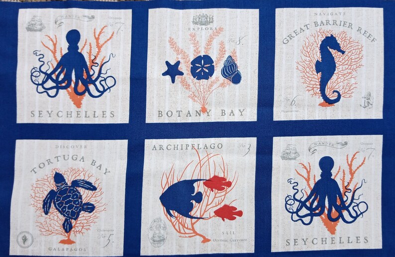 Free Post UK Hidden Cove Beach Destinations Panel Block Sea Ocean Fabric