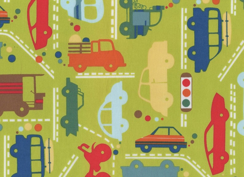 Car Fabric FQ Alexander Henry Beep Beep Green Cotton Fat Quarter Free Post UK
