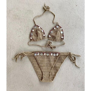 Crochet beaded bikini , boho bikini, crochet bikini, full coverage bikini