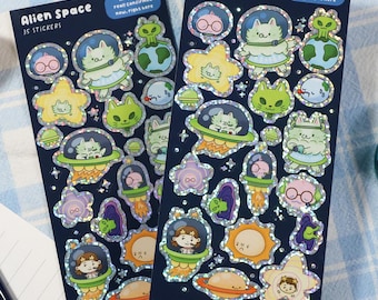 Alien Space Sticker Sheet - sparkly glitter sticker