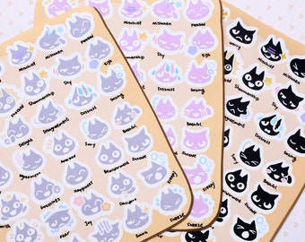 AC Cat Emotion Reaction Sticker Sheet: Mood Tracker, Planner Stickers