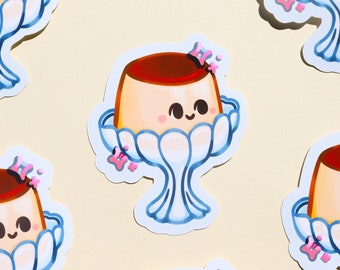 Cute Pudding Sticker| Flan, Purin, Cute Dessert, Food sticker, Japanese snack, Asian snack sticker, Journal Planner Water bottle sticker,