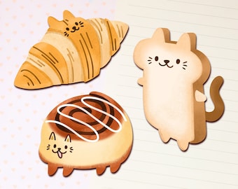 Pastry and Bread Cat Stickers  |Breakfast sticker, toast sticker, milk bread, cinnamon roll,croissant,cute stickers, planner sticker, bakery