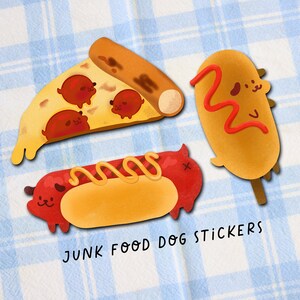 Fast Food Hundeaufkleber | Hot Dog,Pizza,Corn Dog Aufkleber, Junk Food, Snack Aufkleber, kawaii Aufkleber, süßes Essen, Journaling Aufkleber
