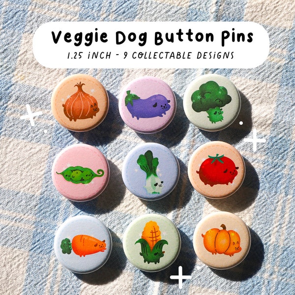 Pin's badges chien végétarien | Tomate, Brocoli, Citrouille, Accessoires mignons, Marché de producteurs, Légumes