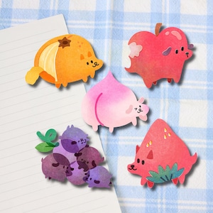 Stickers Fruits Chiens | Pêche, pomme, raisin, fraise, orange, imperméable