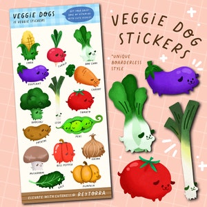 Cute Vegetable Dog Stickers | Planner stickers, Kawaii veggies, bujo stickers, Cute Dogs, Bullet Journal Sticker, corn, tomato, eggplant