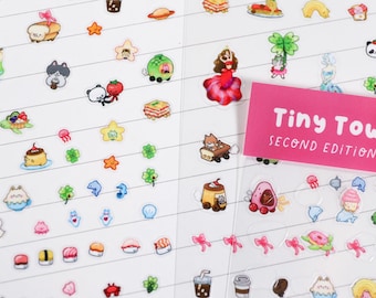 Micro Kawaii Characters Stickers Sheets l Tiny Stickers v.2 , transparent, waterproof