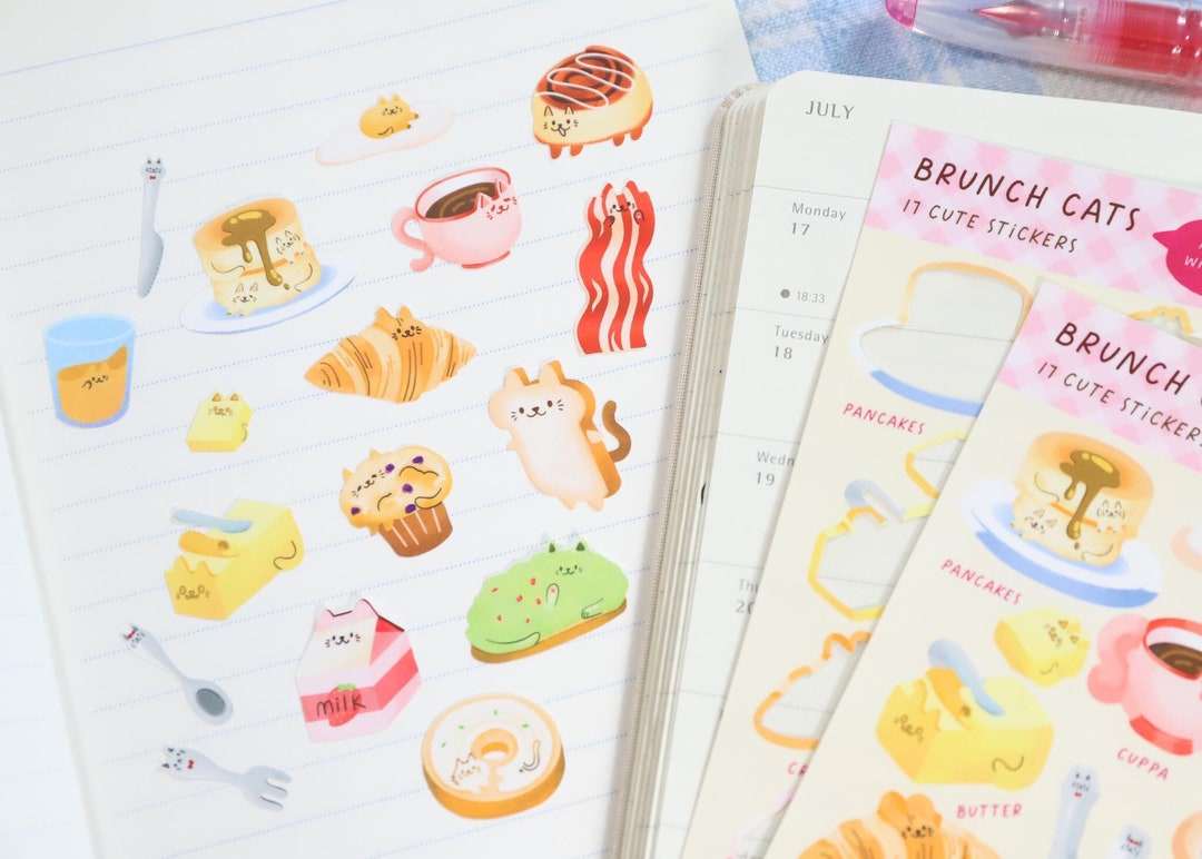Cat Brunch Sticker Sheet: Kawaii Food Planner Stickers - Etsy