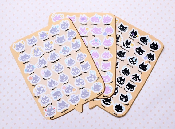 AC Cat Emotion Reaction Sticker Sheet: Mood Tracker, Planner Stickers