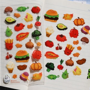 Hoja de 25 pegatinas de muestra de comida linda para perros / Perros vegetarianos, cachorros de frutas, perros de comida chatarra, transparente, diario de planificación, animales kawaii, comida linda