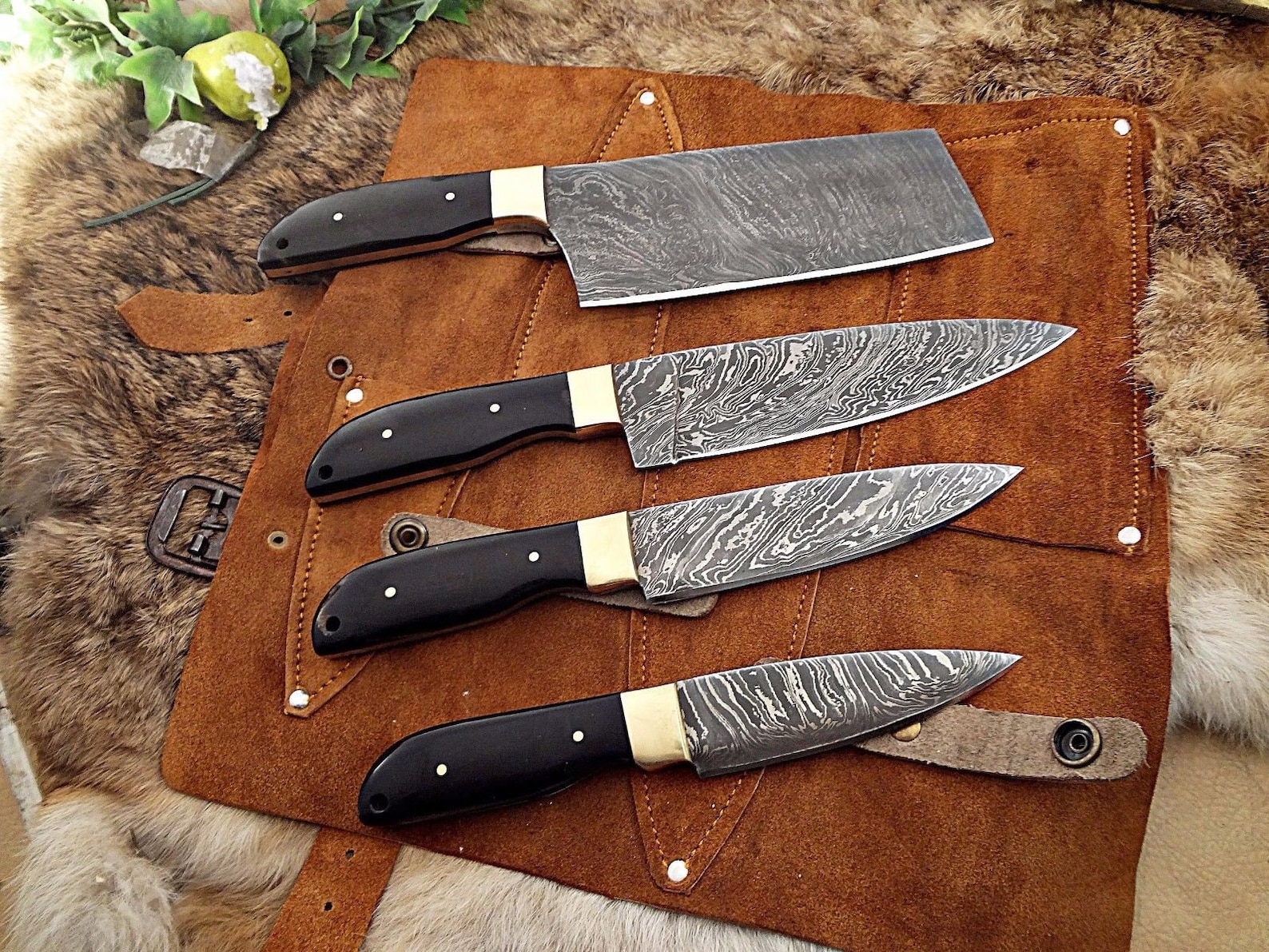 Damascus Steel Chef Knife Lot of 4 Custom Hand Made Kitchen Etsy