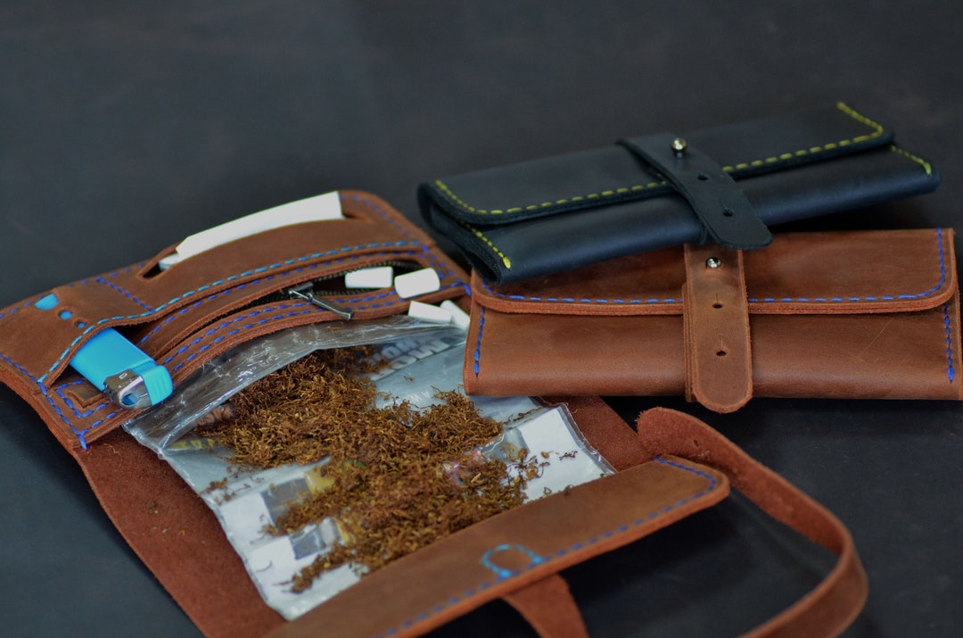 Leather Tobacco Pouch Pipe Pouch Handmade Tobacco Case Cigarette Bag Smoker Gift FLORENTIA Model