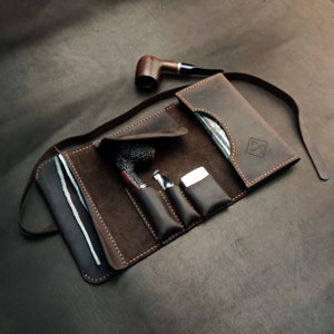 Leather Pipe Roll Single Pipe Bag Handmade Tabacco Case 1 Smoking Pipe Pouch Virginia Model