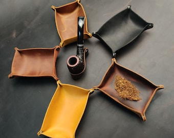 Compact mobile plate for tobacco Leather valet tray Handmade all-in tray
