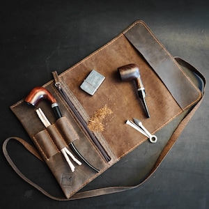 Leather Pipe Pouch Leather Roll Case for Pipes up to 24 cm (9,44 inch)