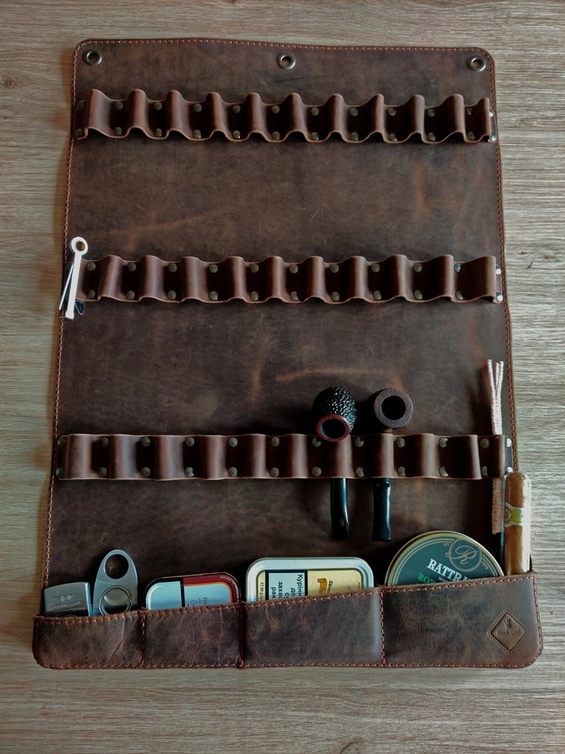 Smoke Rivets Smoking Pipe Holder Leather Wall Pipe Hanger Wall Mount Organizer for ...