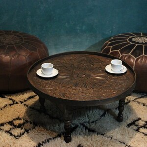 Unique Coffee Table. Carved Coffee Table Foldable Table Round