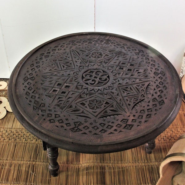 Arabic Table, unique coffee table. Carved Coffee Table, round wooden table, Moroccan table, round table,  living room furniture,