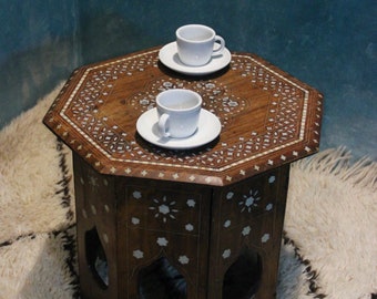 syrian wood inlay, wood inlay, arabic marquetry, mid century coffee table, vintage Syrian, thuya table