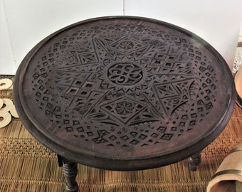 Arabic Table, unique coffee table. Carved Coffee Table, round wooden table, Moroccan table, round table,  living room furniture,