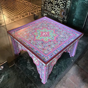 Purple Low Square Hand Painted Moroccan Table Hand Painted Table
