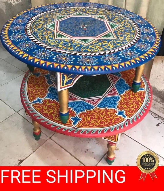 Set of 2 Painted Coffee Table. Carved Coffee Table Foldable Etsy