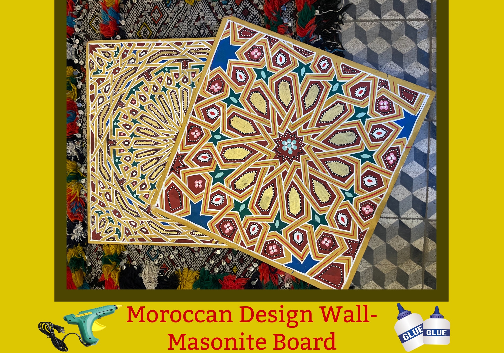 NEW2023/ Set of 4 DIY Moroccan Masonite Wood Wall-paper Square Board,  39.350cm Adhesive Masonite Wallpaper, Masonite for Painting Walls 